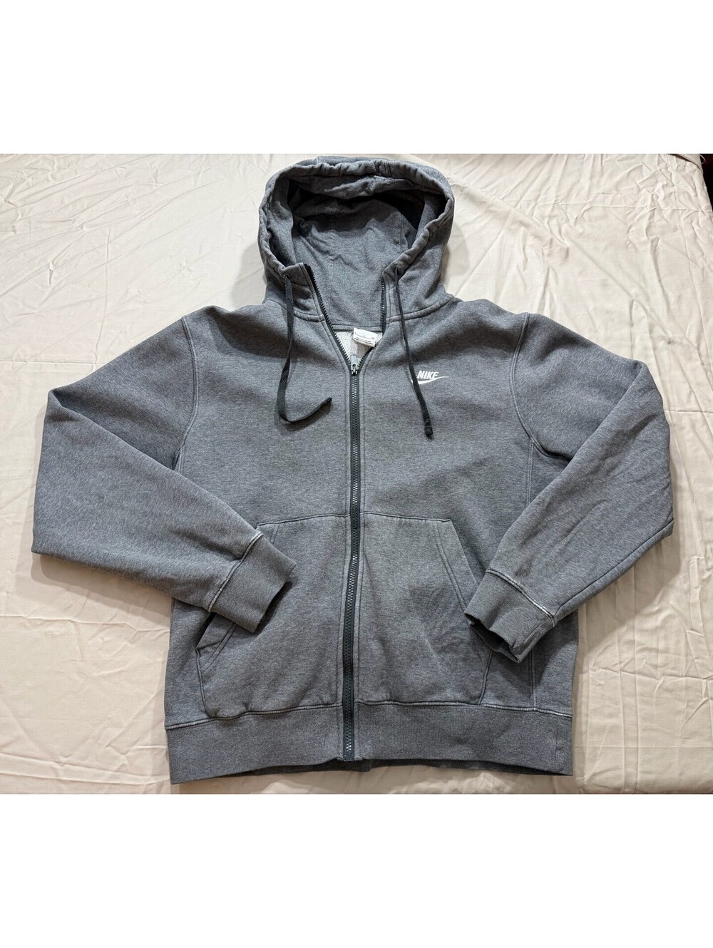 Nike Full Zip Hoodie Mens Small Gray Embroidered Swoosh Fleece Sweatshirt